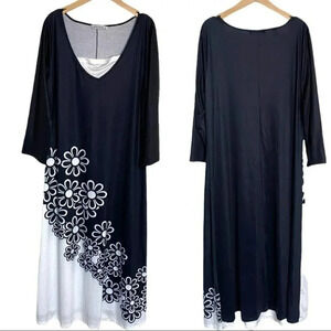 MissLook XXL plus-size black + white colorblock with flowers maxi‎ dress